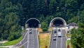 Beautiful view of mountains and entrance to autobahn tunnel near Royalty Free Stock Photo