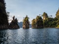 Beautiful view mountains and lake from boat in Ratchaprapa dam, Khoa Sok National Park, Surat Thani Royalty Free Stock Photo