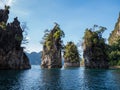 Beautiful view mountains and lake from boat in Ratchaprapa dam, Khoa Sok National Park, Surat Thani Royalty Free Stock Photo