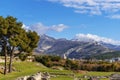 Beautiful view of mountains and Roman ruins of ancient town of Salona. Solin, Croatia Royalty Free Stock Photo