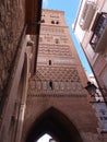 beautiful view of the Mudejar El Salvador tower of the Spanish city of Teruel on an autumn morning