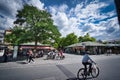 Beautiful view of the Munich Viktualienmarkt on a sunny summer day