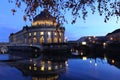 Beautiful view of Museumsinsel (Museum Island) with Spree river in twilight during blue hour at dusk, Berlin, Germany