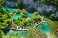 The beautiful view na the turquoise clear water of Plitvice lake