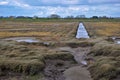 Beautiful view of a narrow stream of water stretching through a big field under the beautiful sky Royalty Free Stock Photo