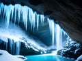 beautiful view of nature scene with ice cave and waterfall, AI Generated Royalty Free Stock Photo