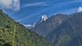 Beautiful view of nature on a trekking trail to the Annapurna base camp, the Himalayas, Nepal. Himalayas mountain landscape in the Royalty Free Stock Photo