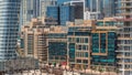 Beautiful view of new modern skyscrapers in luxury Dubai city,United Arab Emirates timelapse aerial Royalty Free Stock Photo