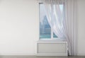 Beautiful view from new modern window with curtain in empty light room Royalty Free Stock Photo