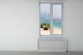 Beautiful view from new modern window in empty light room Royalty Free Stock Photo