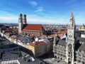 Beautiful view on the New town hall and Cathedral Church of our Lady, Munich Royalty Free Stock Photo