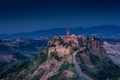 Beautiful view at night over Civita di Bagnoregio, Lazio Italy Royalty Free Stock Photo