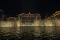 Beautiful view of night show overlooking fountains of Bellagio casino hotel. Las Vegas.