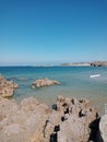 beautiful view of Noja from Quejo beach on a day of transparent and calm waters of the Cantabrian Sea