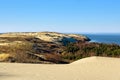 Beautiful view of nordic dunes, hills and Baltic sea harbor at Curonian spit, Nida, Klaipeda, Lithuania. White sand