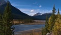 Beautiful view of North Saskatchewan River in a valley in Banff National Park, Canada in the Rocky Mountains. Royalty Free Stock Photo