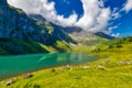 Beautiful view of Oberlegisee lake in Braunwald of Switzerland Royalty Free Stock Photo