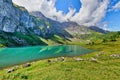 Beautiful view of Oberlegisee lake in Braunwald of Switzerland Royalty Free Stock Photo