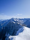 Beautiful view from the observation deck of the Aiguille du Midi, 3842 m high, Mont Blanc mountain range in the French Alps. Royalty Free Stock Photo