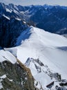 Beautiful view from the observation deck of the Aiguille du Midi, 3842 m high, Mont Blanc mountain range in the French Alps. Royalty Free Stock Photo