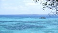 Beautiful view of ocean and blue sky background. Old traditional wooden african boat. Indian ocean. Tanzania, Zanzibar Royalty Free Stock Photo