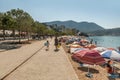 Beautiful view ofthe beach in  Himare town, Albania Royalty Free Stock Photo