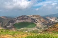 Okama crater lake at Mount Zao in summer sunny day. active volcano in Miyagi Prefecture Royalty Free Stock Photo