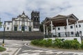 Beautiful view of old buildings in Ribeira Grande, Sao Miguel, Azores, Portugal on a cloudy day Royalty Free Stock Photo