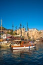 Beautiful view of old harbor and downtown called Marina in Antalya, Turkey, summer Royalty Free Stock Photo