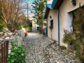 Old houses and cobblestone street in picturesque village Laneia
