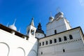 beautiful view of old religion and residential houses in the cortyard of Rostov the great kremlin - landmark of golden ring Royalty Free Stock Photo