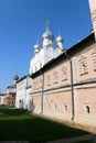 Beautiful view of old religion and residential houses in the cortyard of Rostov the great kremlin - landmark of golden ring