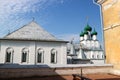 Beautiful view of old religion and residential houses in the cortyard of Rostov the great kremlin - landmark of golden ring Royalty Free Stock Photo