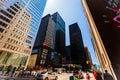 Beautiful view of old retro and modern stylish architectural buildings in Toronto down town area with people walking on the street Royalty Free Stock Photo