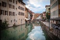 Beautiful view of the old town of Annecy, one of the most popular place to visit in France Royalty Free Stock Photo