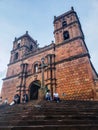 Beautiful view of the old town of Barichara in Colombia, with an amazing view of the streets and the main Cathedral