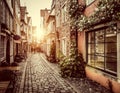 Old town in Europe at sunset with retro vintage filter effect Royalty Free Stock Photo