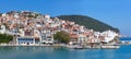 Beautiful view of old town and harbor of Skopelos Island, Northern Sporades islands, Greece