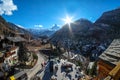 Beautiful view of old village in dayligth time with Matterhorn peak background in Zermatt, Switzerland