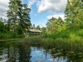 View of an old wooden building that is a boat base