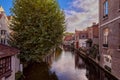 Beautiful view of one of the canals in Bruges with its typical flemish houses