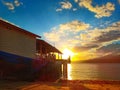 Beautiful view of the orange sky at sunrise in Larantuka, Flores Island, East Nusa Tenggara, Indonesia. Royalty Free Stock Photo