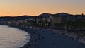 Beautiful view over beach Plage des Ponchettes and Promenade des Anglais in Nice, France at the French Riviera.