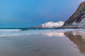 Beautiful view over fjord. Tromso, Norway. Polar night. long shutter speed Royalty Free Stock Photo