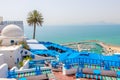 Beautiful view over seaside and white blue village Sidi Bou Said, Tunisia, Africa