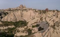 Beautiful view over the town of Uchisar, at the Pigeon Valley, Cappadocia, Turkey, on a sunny day Royalty Free Stock Photo