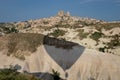 Beautiful view over the town of Uchisar, at the Pigeon Valley, Cappadocia, Turkey, on a sunny day Royalty Free Stock Photo