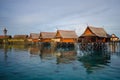 Beautiful view of overwater bungalows in Kapalai Resort in Malaysia - perfect for wallpaper