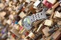 Beautiful view of padlocks on the bridge of lovers symbolizing the love in Paris, France