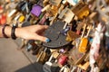 Beautiful view of padlocks on the bridge of lovers symbolizing the love in Paris, France